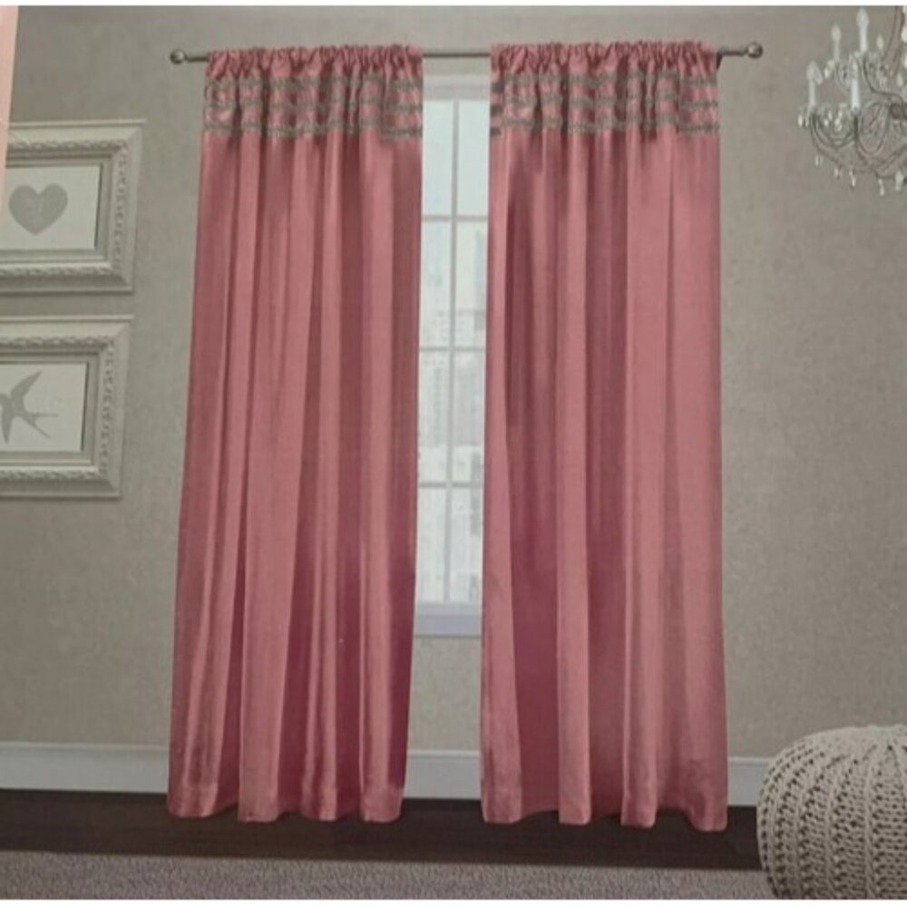 Jaclyn Love Rod Pocket Panels Curtains Bubble Gum Pink 38 X 84 Rhinestone